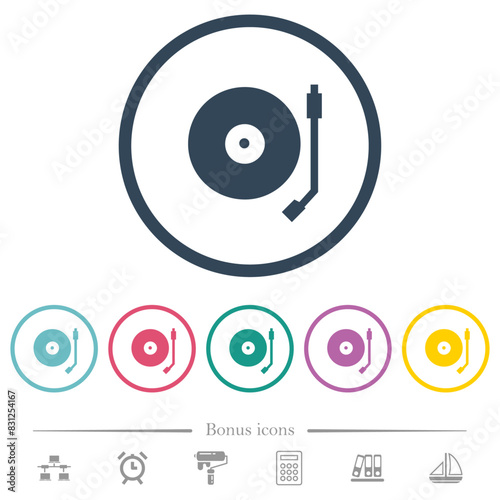 Turntable flat color icons in round outlines