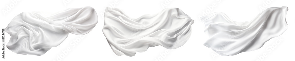 Fototapeta premium Set of floating elegant white fabrics, cut out