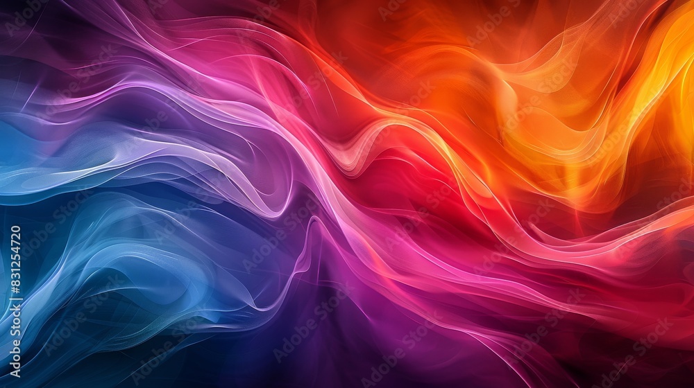 A colorful, abstract painting with a blue stripe A colorful, abstract painting with a blue stripe