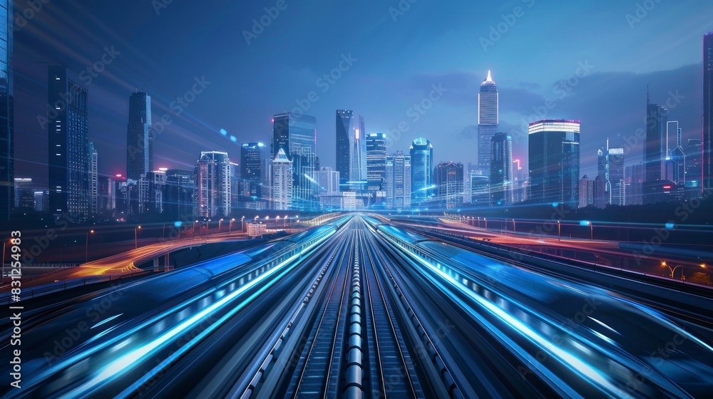 Fototapeta premium high speed train in a city with sweeping effect