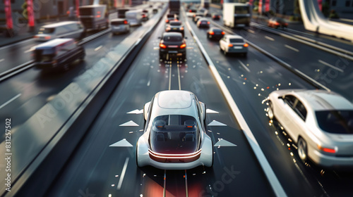 Wallpaper Mural Futuristic selfdriving car navigating busy lanes, epitome of smart automotive technology Torontodigital.ca