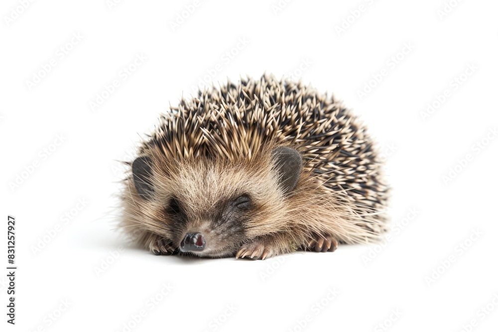 Tiny hedgehog curled up in a ball isolated on white background Tiny hedgehog curled up in a ball isolated on white background