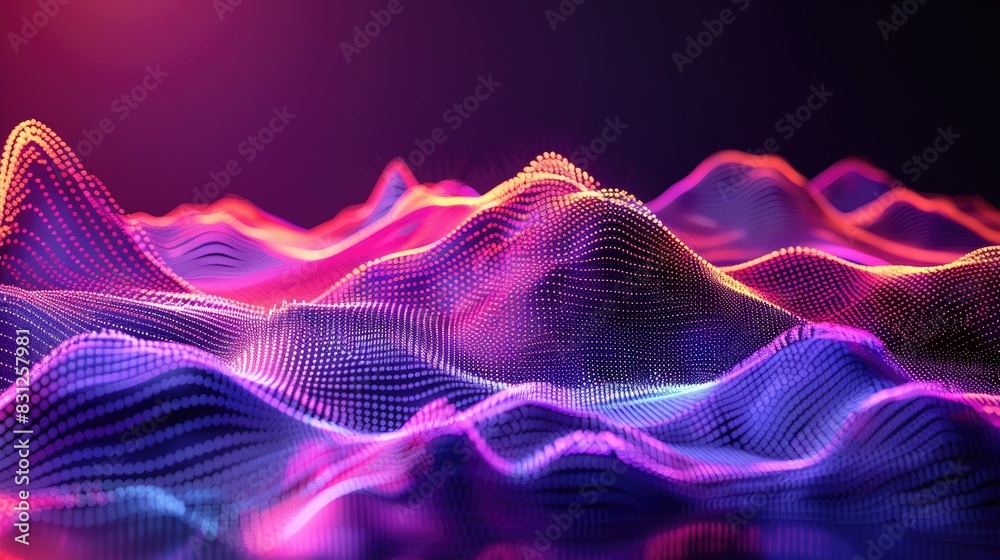 Vibrant 3D digital landscape with neon colors and wavy patterns, representing abstract futuristic technology and virtual terrains. Vibrant 3D digital landscape with neon colors and wavy patterns, representing abstract futuristic technology and virtual terrains.