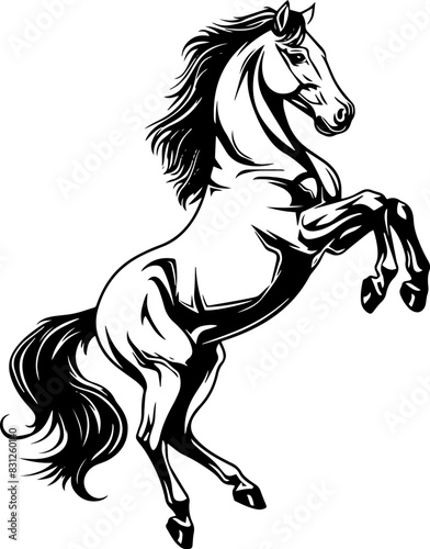 Vector horse standing on hind legs silhouette isolated on white background. AI generated illustration.