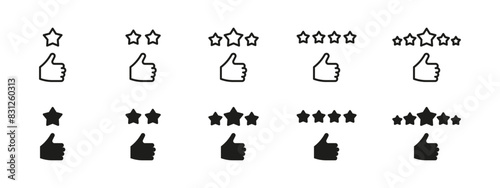 Thumb up rating icons. Customer satisfaction review vector icon set.