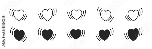 Heart beat vector doodle icon set. Heartbeat sketch icons.
