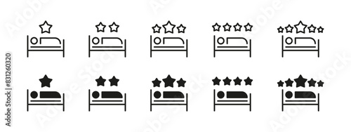 Hotel bedding stars review vector icon set. Comortable sleeping rating icons.
