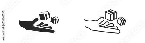 Delivery recieving icon set. Hand holding cargo boxes icons.