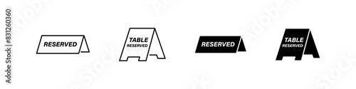 Table reserved vector icon set. Restaurant dinner reservation plate icons.