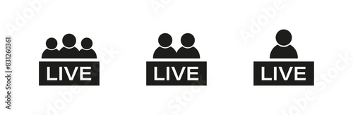 Live stram vector icon set. Stream broadcast by one person and team icons.