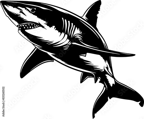 Graphical angry shark isolated on white vector tattoo illustration. AI generated illustration.