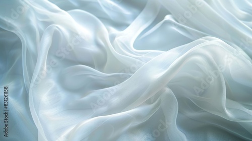Blurred abstract white fabric texture background, creating a soft and serene visual effect