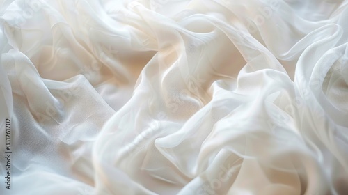Blurred abstract background with white fabric texture, creating a soft and serene visual effect