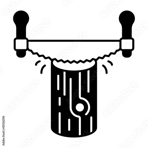 two-man saw cutting trunk from top to bottom concept, woodcutter village party vector icon design, timber and lumber Symbol, Forestry and Deforestation Sign, forest farming and woodlands illustration