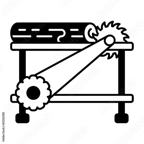 Auto Feeding Wood Log Sawing Cutting Machine concept, Power Tool Working with circulation saw vector icon design, timber and lumber Symbol, Forestry and Deforestation Sign forest farming and woodland