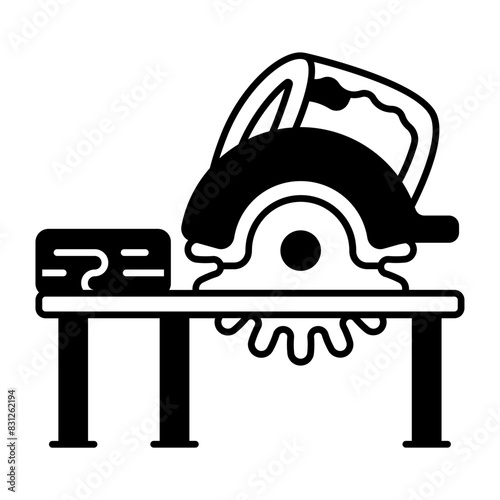process of cutting woods in half using a wood cutter that has a sharp blade on it concept vector icon design, timber and lumber Symbol, Forestry Deforestation Sign, forest farming and woodlands stock