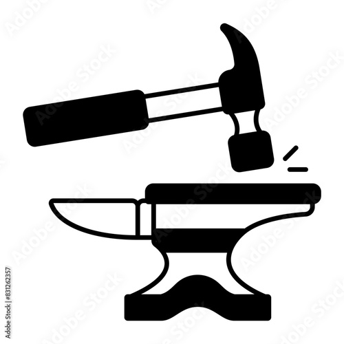 Single-horn anvil with hammer concept,  straightening crooked nails vector icon design, timber and lumber Symbol, Forestry and Deforestation Sign, forest farming and woodlands stock illustration