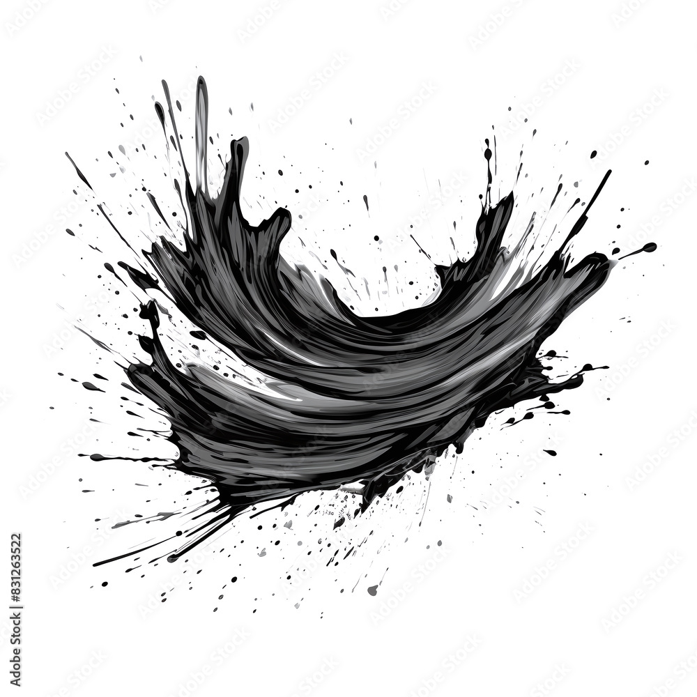 Abstract black in splash, paint, brush strokes, stain grunge isolated on white and transparent background, Japanese style Abstract black in splash, paint, brush strokes, stain grunge isolated on white and transparent background, Japanese style