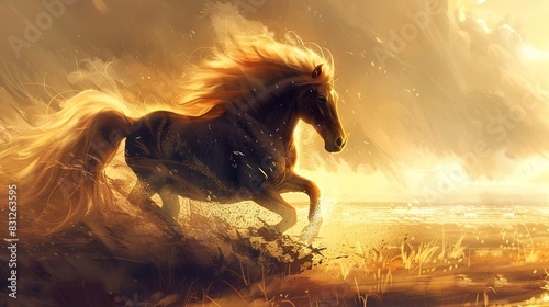 Energetic illustration of an icelandic horse photo
