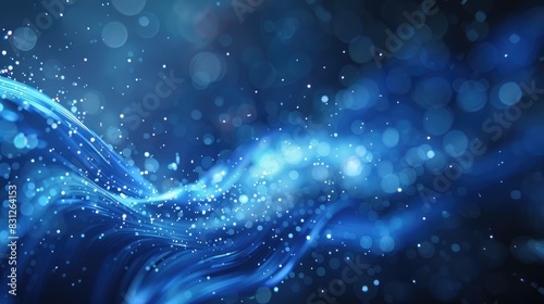 Blue particle curve background with a hi-tech, futuristic design, featuring glowing abstract lines and particles