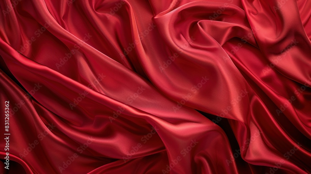 Red satin fabric with folds and pleats, textile texture close up for fashion, beauty, and art design concept Red satin fabric with folds and pleats, textile texture close up for fashion, beauty, and art design concept