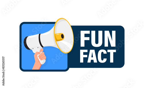 Fun fact. Hand hold megaphone speaker for announce. Attention please. Shouting people, advertisement speech symbol