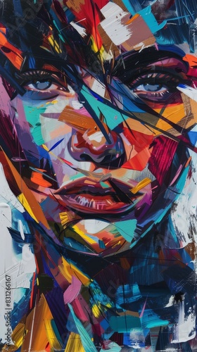 Vibrant abstract artwork featuring a stylized face with expressive brushstrokes