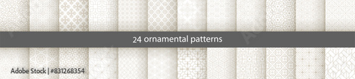 Big set of 24 oriental patterns. White and gold background with Arabic ornaments. Patterns, backgrounds and wallpapers for your design. Textile ornament. Vector illustration.