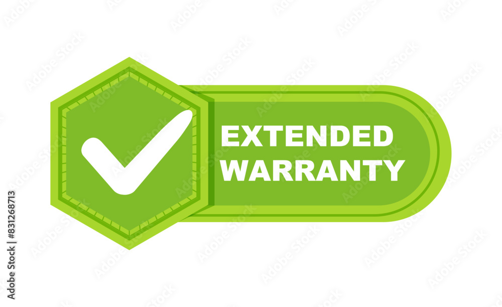 Extended warranty Badge with a check mark. Label or sticker. Extended warranty Badge with a check mark. Label or sticker.
