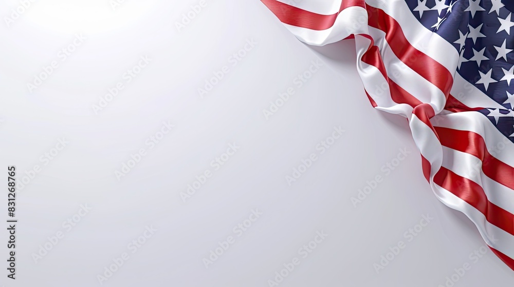 realistic close-up of an American flag waving on a white background. realistic close-up of an American flag waving on a white background.