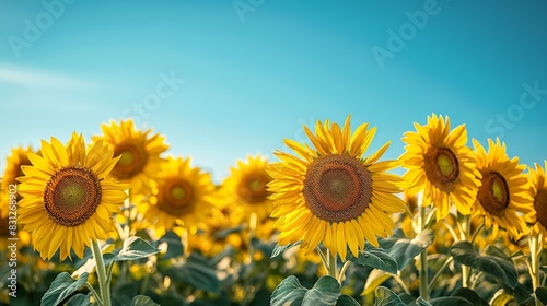 Sun-kissed sunflower field  suitable for agriculture  summer imagery  and renewable energy concepts.