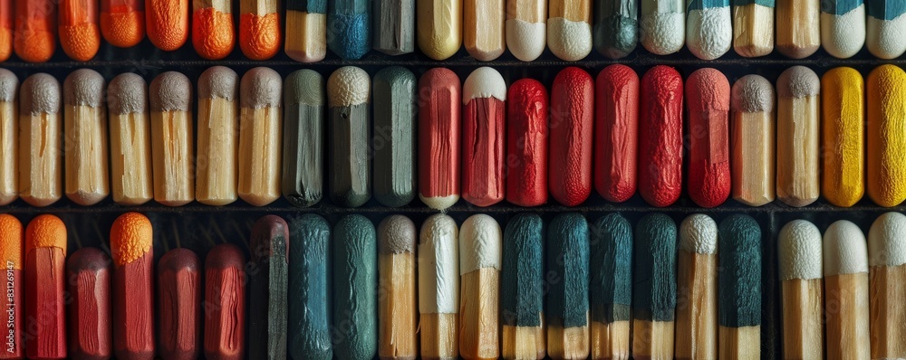 Collection of matchboxes laid out in a neat grid pattern. Collection of matchboxes laid out in a neat grid pattern.