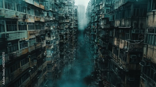 A cityscape with a river running through it