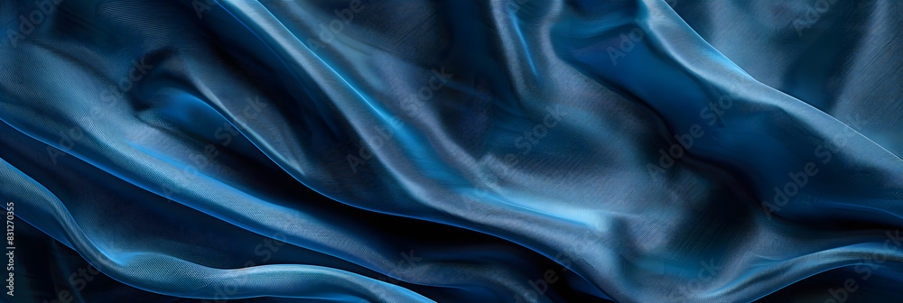 Obraz premium Close up copy space image of a premium blue fabric texture used as a decorative textile background for interior design