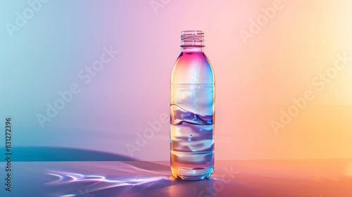 Stylish water bottle filled with colorful water against a gradient background.