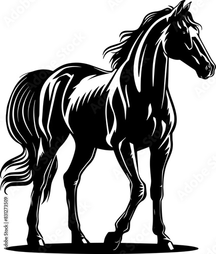 Horse silhouette isolated on white background. Horse standing. AI generated illustration.