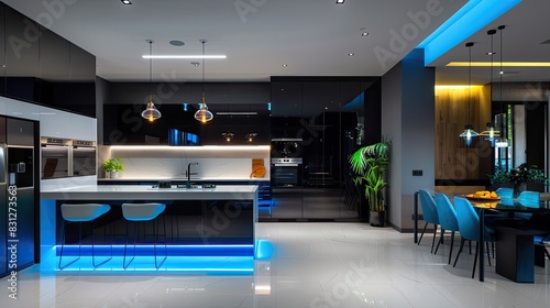 Sleek open kitchen with a high contrast look © Aeman