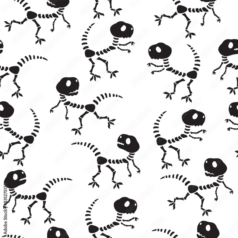 Naklejka premium Vector dinosaur skeleton pattern. Dino seamless bone background