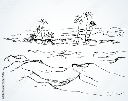 Mirage in the desert. Vector drawing