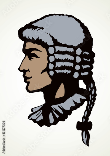Vintage french wig. Vector drawing
