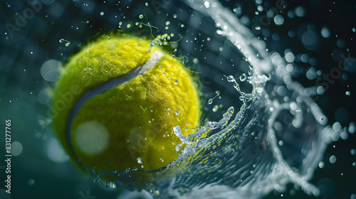Tennis ball close-up, tennis point. Abstract splash background © Sajawal