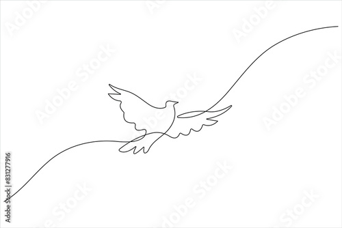  Continuous one line art drawing of cute bird simple outline vector illustration