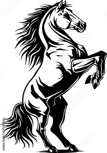 Vector horse standing on hind legs silhouette isolated on white background. AI generated illustration.
