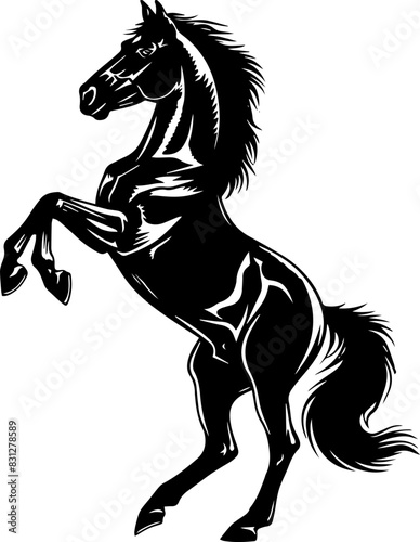 Vector horse standing on hind legs silhouette isolated on white background. AI generated illustration.