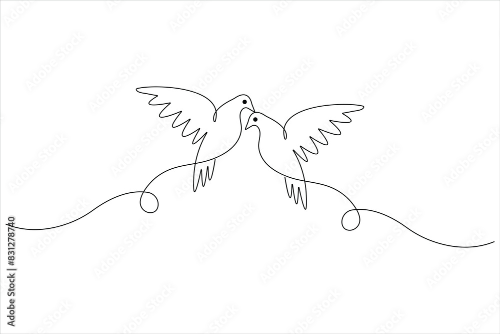 Obraz premium Continuous one line art drawing of cute bird simple outline vector illustration