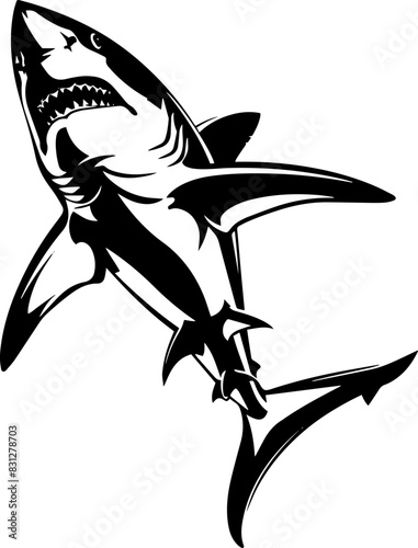 Graphical angry shark isolated on white,vector tattoo illustration. AI generated illustration.