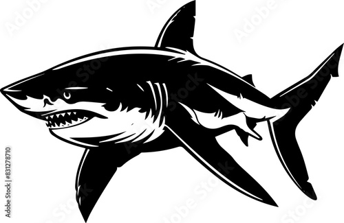 Graphical angry shark isolated on white,vector tattoo illustration. AI generated illustration.