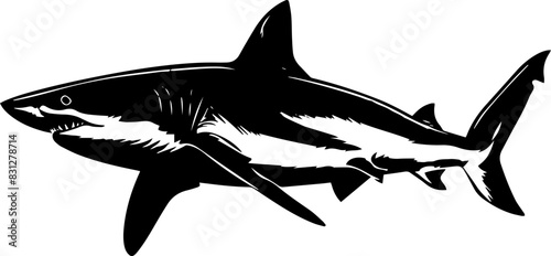 Vector hand drawn illustration of shark isolated on white background. AI generated illustration.