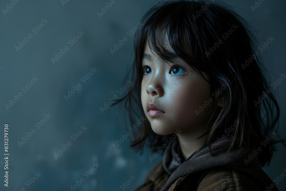 Portrait of a girl looking away in a solid color background, AI generated Portrait of a girl looking away in a solid color background, AI generated