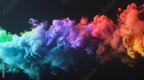 A rainbow colored cloud of smoke on a black background, with rainbow colors. A colorful 3D render in the style of illustration, with 20k resolution and sharp focus. photo